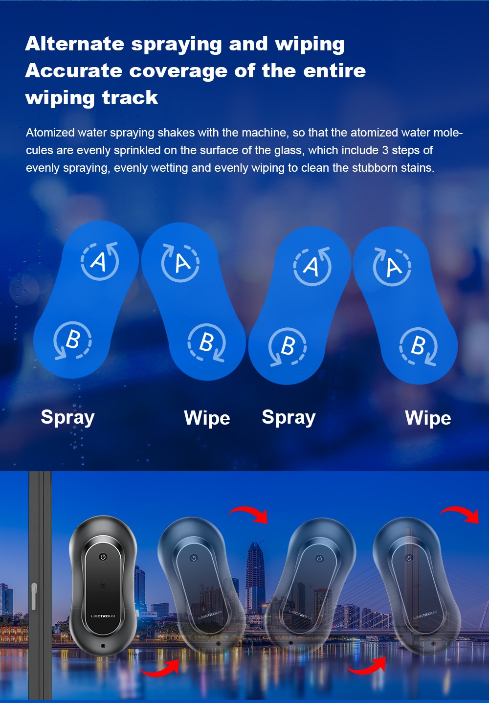 LIECTROUX YW810 Robot nettoyeur de vitres, jet d'eau bidirectionnel, nettoyage à sec et humide, itinéraire AI, moteur et ventilateur sans balais, application et télécommande, plusieurs modes de protection de sécurité, noir