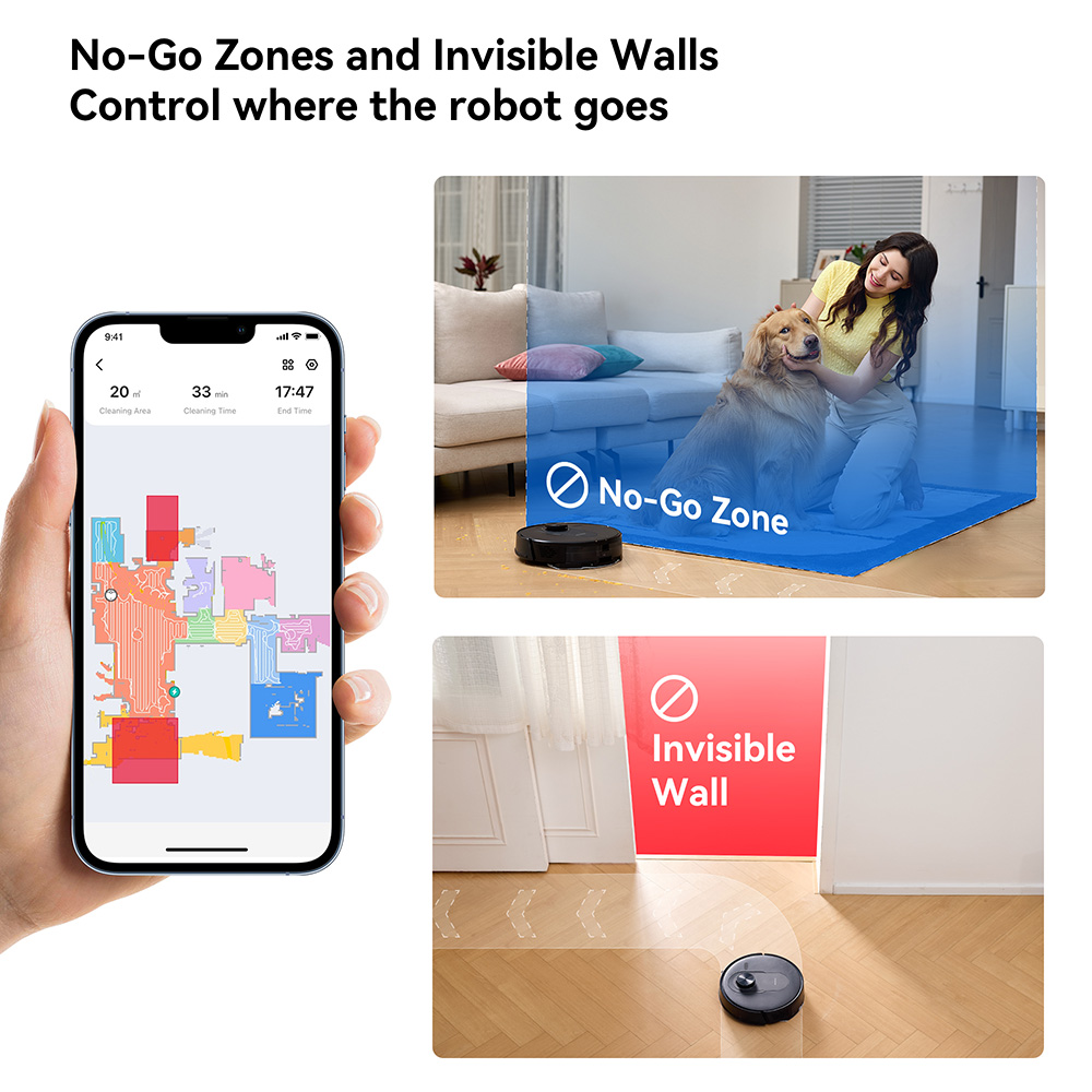 Proscenic Q8 Robot Aspirador y Trapeador, Succión 4200Pa, Navegación LiDAR, Tiempo de Ejecución 200min, Autocarga Automática, Control de App, Cubo de Basura de 350ml, Tanque de Agua de 250ml, para Piso Interior, Pelo de Mascotas, Alfombra - Negro