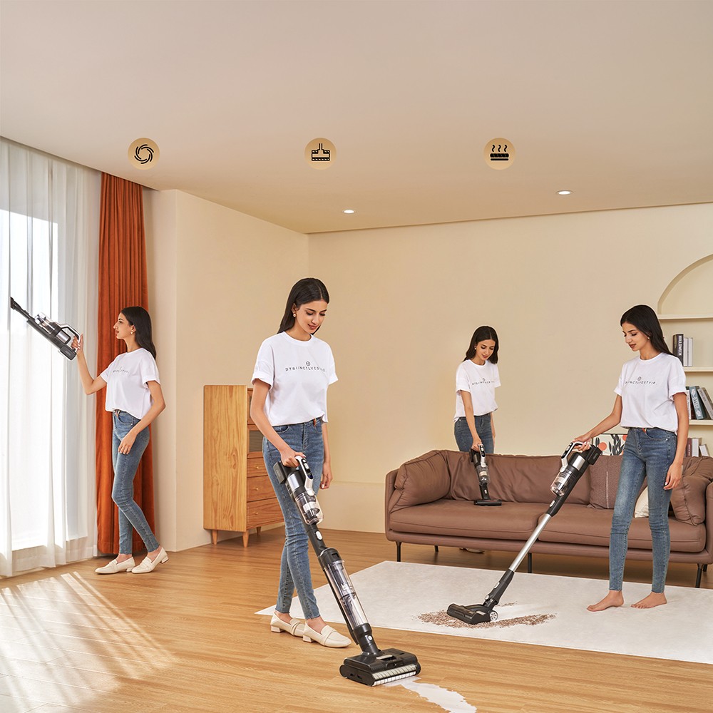 JIMMY PW11 Pro Max 5-i-1 sladdlös dammsugare och mopp, 460 W högeffekt, dubbelrengöring, snabb varmluftstorkning, LED-skärm, 180° platt design, dubbla rullborstar, för hårda golv, husdjurshår och hela huset, silver-svart färg