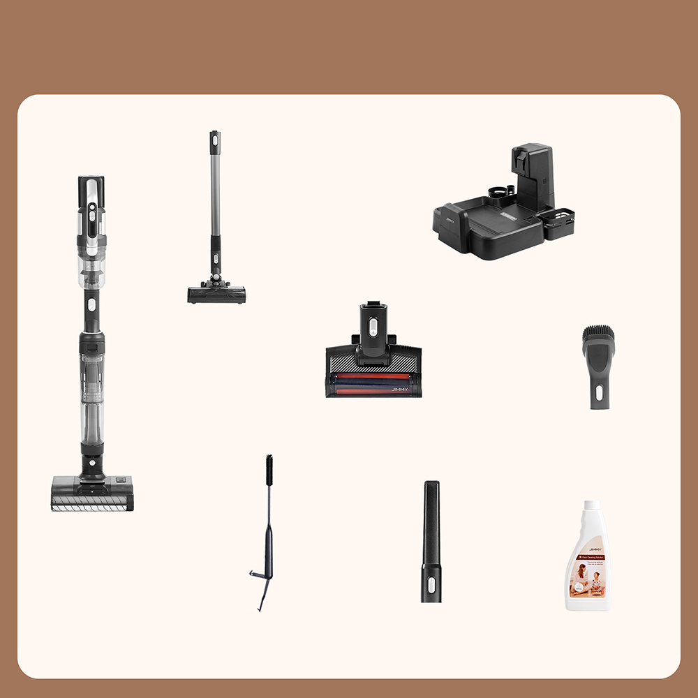JIMMY PW11 Pro Max 5-i-1 sladdlös dammsugare och mopp, 460 W högeffekt, dubbelrengöring, snabb varmluftstorkning, LED-skärm, 180° platt design, dubbla rullborstar, för hårda golv, husdjurshår och hela huset, silver-svart färg