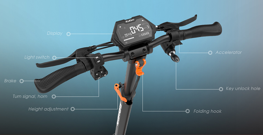 KuKirin G2 Pro 2024 Ny version Hopfällbar elektrisk skoter 9,0 x 3,0 tum Slanglöst däck 600W Motor 48V 15,6Ah Batteri 58 km Max räckvidd, HD LCD-skärm Dubbel skivbroms LED-ljus fjäderstötdämpare, avtagbar säte Blinkers