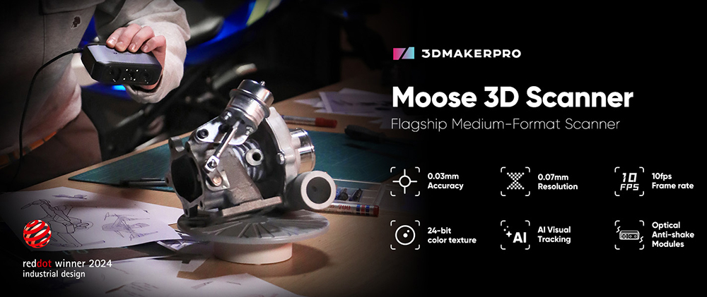 3DMakerPro Monunal 3D Skaner, 0,03 mm precyzja, rozdzielczość 0,07 mm, niebieskie źródło światła LED, 24-bitowa kamera kolorowa, monitorowanie wizualne Al, 10 IPS Częstotliwość obrazów, cele przeciwdziałające napięciem, kompatybilne z systemem Windows/MacOS