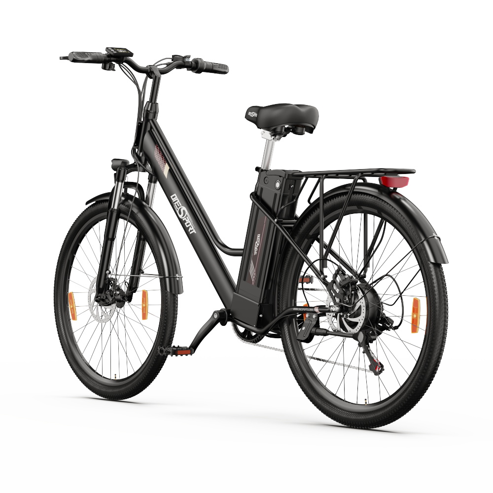 ONESPORT OT18 City Electric Bike, 26*2.35 inch wide Tires, 250W Motor 25km/h, 36V 14.4Ah Big Battery up to 100km Max Range,  Shimano 7-speed, Front Shock-absorbing fork, 25 Degree Climbing Bluetooth APP - Black