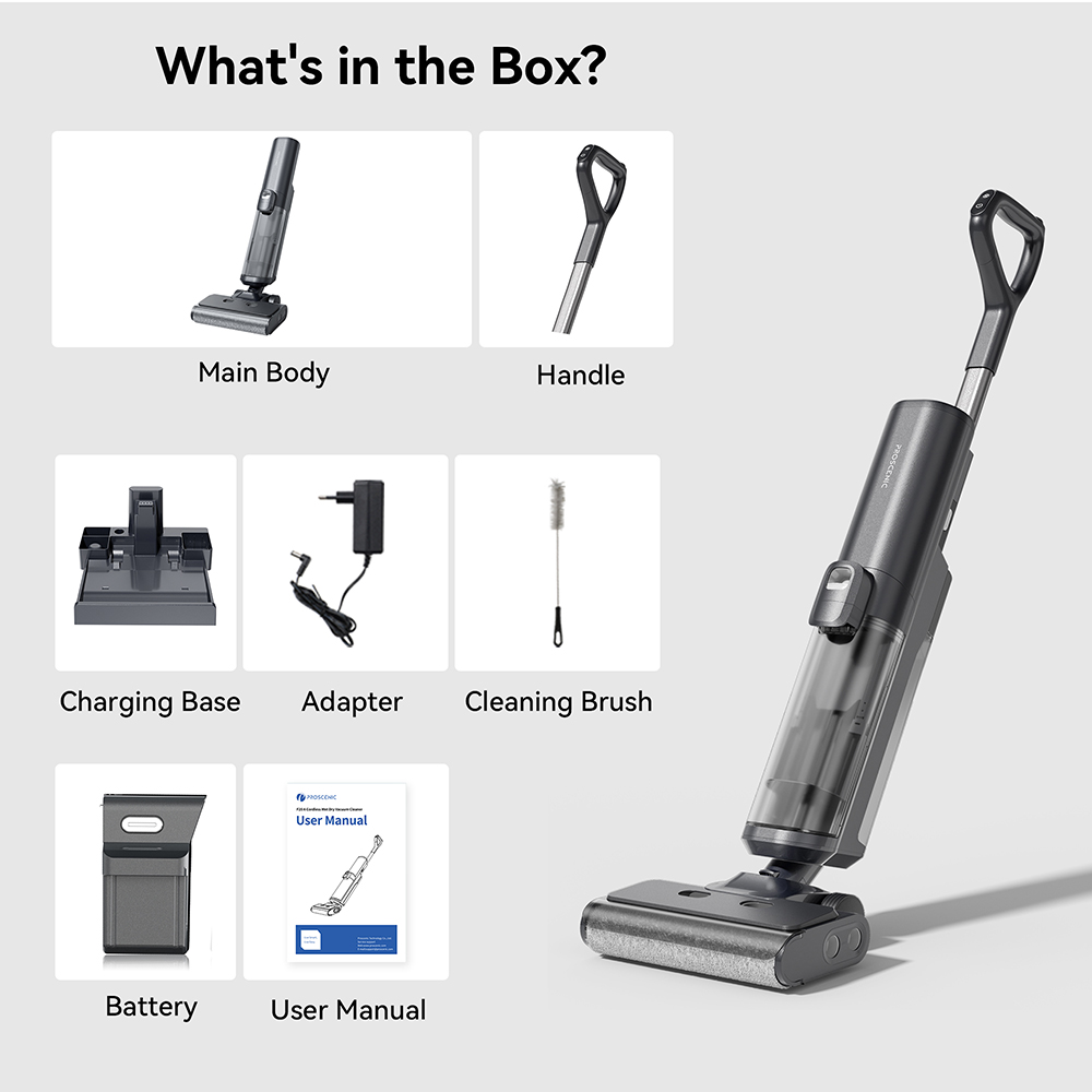 Aspirador escoba inalámbrico Proscenic F20A, autonomía 35 min, pantalla LED, autolimpieza y secado al aire, limpieza total de bordes, control mediante app, separación sólido-líquido