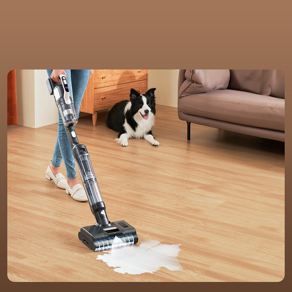 JIMMY PW11 Pro Max 5-i-1 sladdlös dammsugare och mopp, 460 W högeffekt, dubbelrengöring, snabb varmluftstorkning, LED-skärm, 180° platt design, dubbla rullborstar, för hårda golv, husdjurshår och hela huset, silver-svart färg