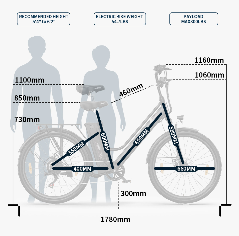 ONESPORT OT18 City Electric Bike, 26*2.35 inch wide Tires, 250W Motor 25km/h, 36V 14.4Ah Big Battery up to 100km Max Range,  Shimano 7-speed, Front Shock-absorbing fork, 25 Degree Climbing Bluetooth APP - Black