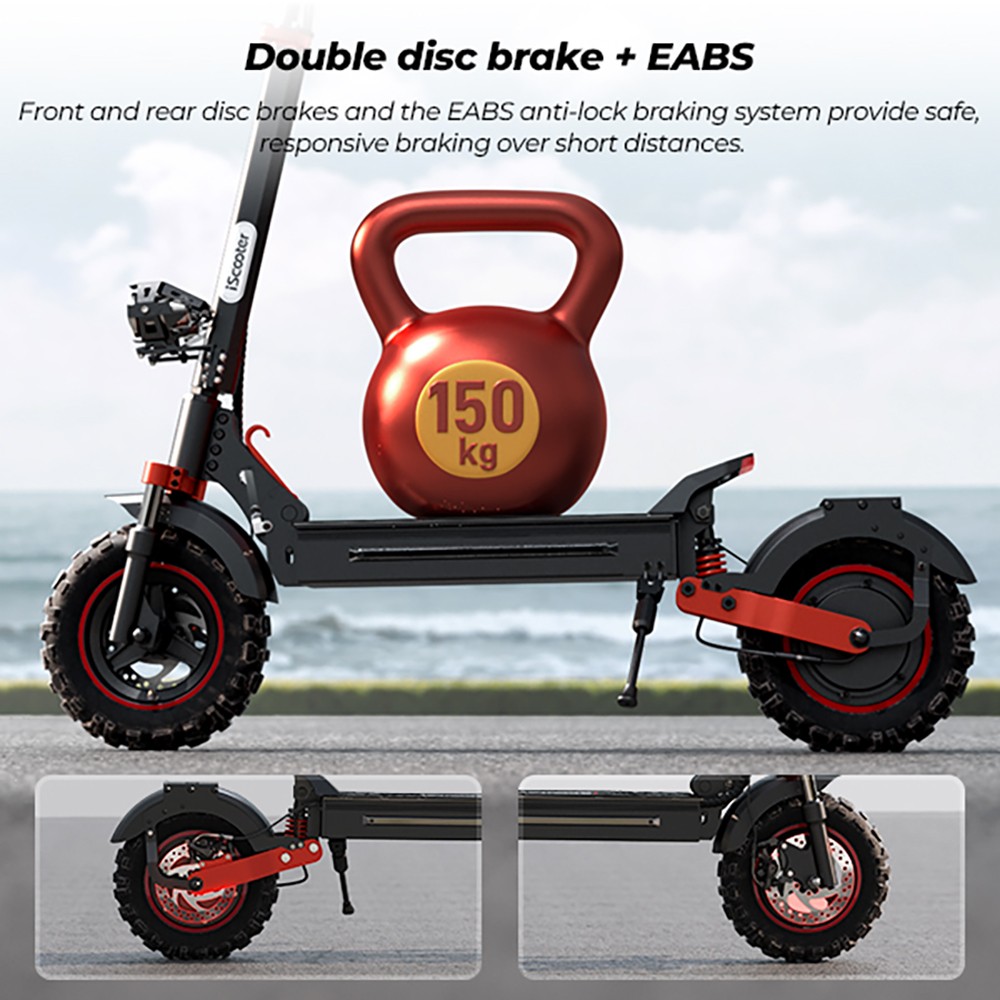 Scooter elétrica iScooter iX5S, motor de 1000 W, bateria 48 V 15 Ah, pneu de 10 polegadas, velocidade máxima de 25 km/h, autonomia de 65 km, freios a disco duplo, amortecedores dianteiros e traseiros