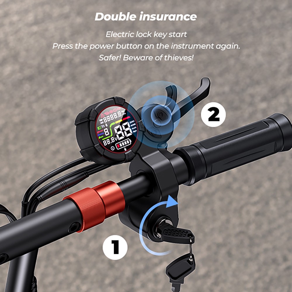 Scooter elétrica iScooter iX5S, motor de 1000 W, bateria 48 V 15 Ah, pneu de 10 polegadas, velocidade máxima de 25 km/h, autonomia de 65 km, freios a disco duplo, amortecedores dianteiros e traseiros