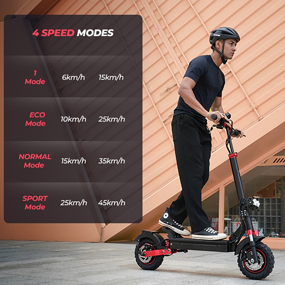 Scooter elétrica iScooter iX5S, motor de 1000 W, bateria 48 V 15 Ah, pneu de 10 polegadas, velocidade máxima de 25 km/h, autonomia de 65 km, freios a disco duplo, amortecedores dianteiros e traseiros