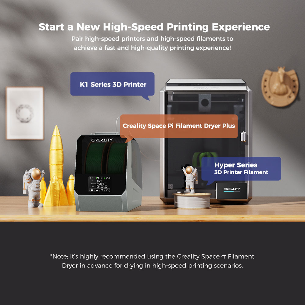 Boîte de séchage de filament Creality Space Pi Plus pour imprimante 3D, capacité de 2 rouleaux, chauffage à air chaud PTC à 360 degrés, minuterie de 48 heures, écran tactile LCD