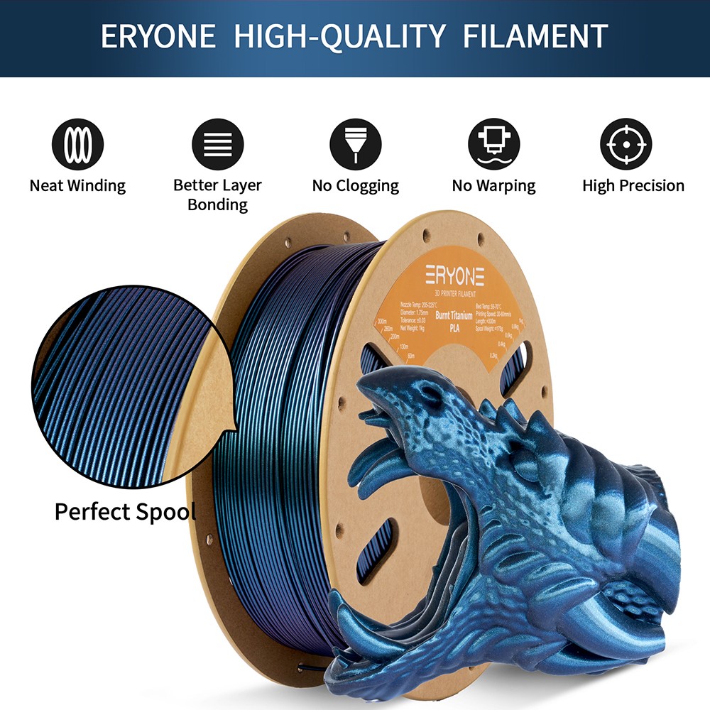 1 kg Eryone Pla Titane Burnt 3D -Druckerfilament - Blau