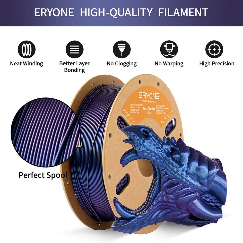 1KG Eryone Pla Titane Burnt 3d Filament pro tiskárnu - modrá -violet