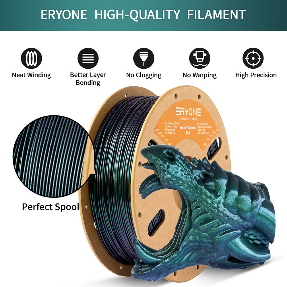 1kg ERYONE PLA Titane burned 3D Printer filament - Green