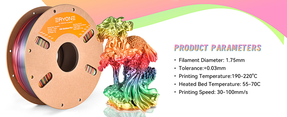 1kg ERYONE Soie PLA 3D Filament d'imprimante - Palette arc-en-ciel