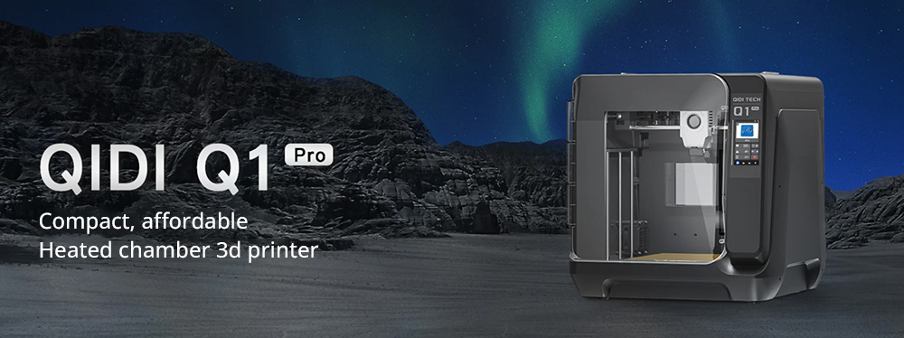 Qidi Tech Q1 Pro 3D-printer, to Z-motorer, kammervarme 60 ℃, udskrivning af 350 ° C, varm-metal-hot ende, automatisk niveau, høj hastighed ≤ 600 mm/s, 64-bit processor, filamentdetektion, 245 x 245 x 240 mm