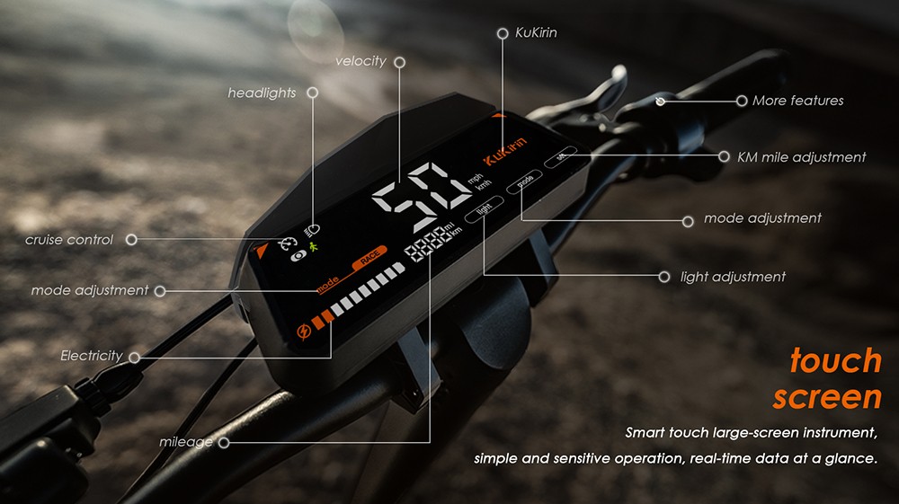 KuKirin G3 Adventurers 10,5-calowy terenowy skuter elektryczny 1200 W tylny silnik 52 V 18 Ah Bateria litowa Maksymalna prędkość 50 km/h Wyświetlacz dotykowy Panel sterowania System zawieszenia TPU IPX4