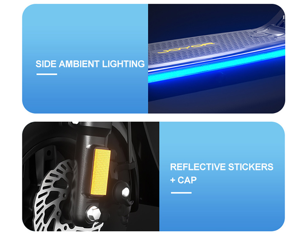 JOYOR C10 elscooter, 500 W motor, 48 V 10,4 Ah batteri, 10 tums däck, maxhastighet 45 km/h, räckvidd 30-50 km, maxlast 120 kg, skivbroms fram och bak