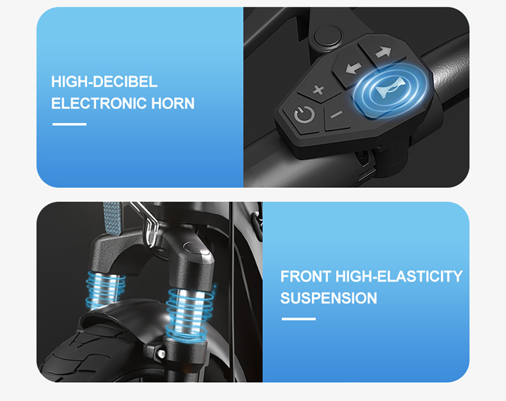 JOYOR C10 elscooter, 500 W motor, 48 V 10,4 Ah batteri, 10 tums däck, maxhastighet 45 km/h, räckvidd 30-50 km, maxlast 120 kg, skivbroms fram och bak