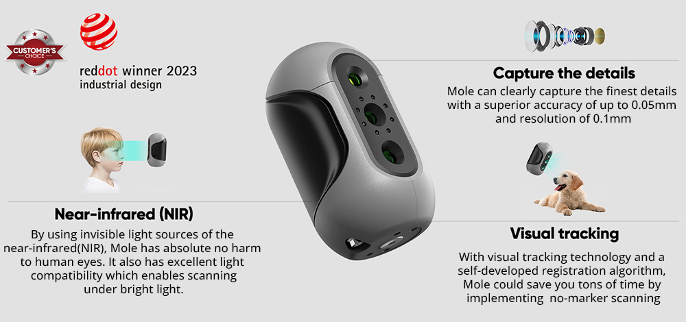 3DMakerpro Taupe Luxe 3D-Scanner, 0,05 mm Genauigkeit, 0,1 mm Auflösung, 150–400 mm Arbeitsabstand, mit Multispektraltechnologie, unterstützt Gesichtsscannen