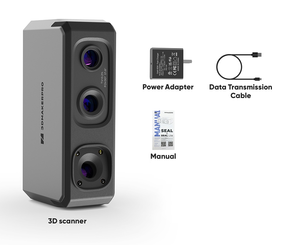 3dmakerpro 3D -scannerforsegling, 0,01 mm præcision, 0,05 mm opløsning, 24 -bit farveoptagelse