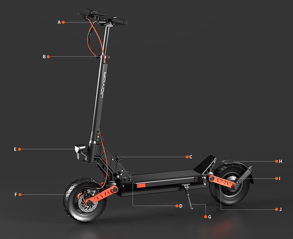 JOYOR S5 Pro electric scooter with ABE certification, 10 inch tires, 48V 26Ah battery, 500W motor, maximum speed 25km/h, range 70-100km - Black