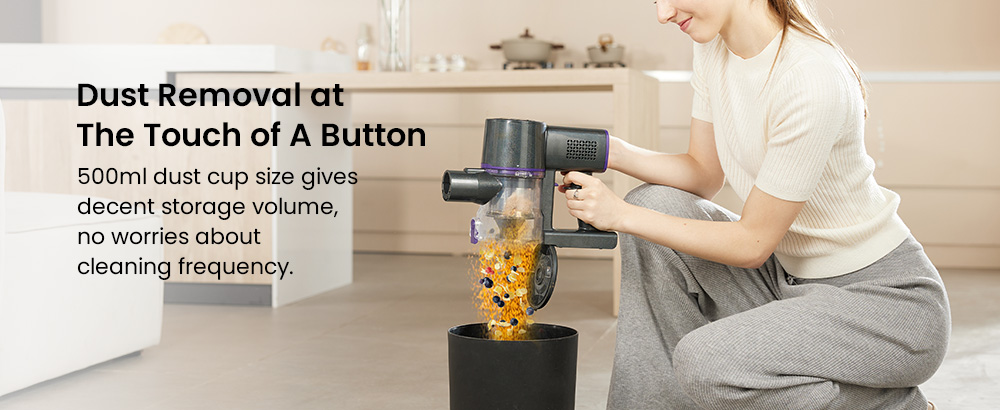 Aspiradora inalámbrica Vactidy V8 Pro, potente succión de 25 kPa, sistema de filtración ciclónica, depósito de polvo de 500 ml, pantalla táctil LED, cabezal de cepillo giratorio de 180°, tiempo de funcionamiento de 35 minutos, diseño independiente