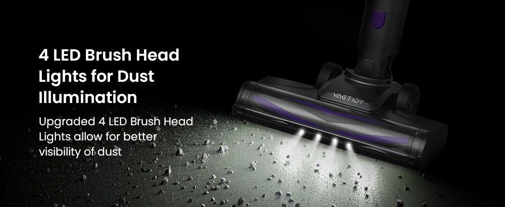 Aspiradora inalámbrica Vactidy V8 Pro, potente succión de 25 kPa, sistema de filtración ciclónica, depósito de polvo de 500 ml, pantalla táctil LED, cabezal de cepillo giratorio de 180°, tiempo de funcionamiento de 35 minutos, diseño independiente