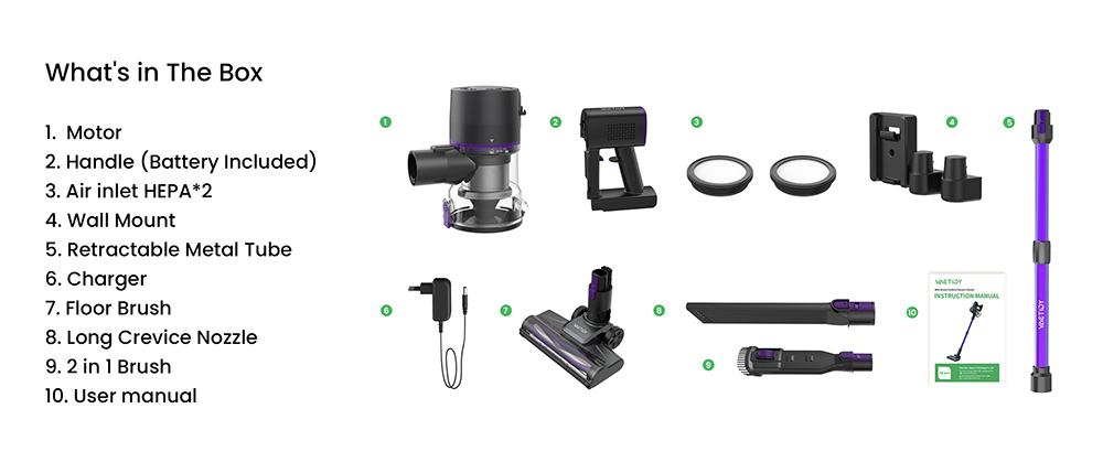 Aspiradora inalámbrica Vactidy V8 Pro, potente succión de 25 kPa, sistema de filtración ciclónica, depósito de polvo de 500 ml, pantalla táctil LED, cabezal de cepillo giratorio de 180°, tiempo de funcionamiento de 35 minutos, diseño independiente