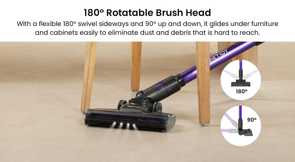 Aspiradora inalámbrica Vactidy V8 Pro, potente succión de 25 kPa, sistema de filtración ciclónica, depósito de polvo de 500 ml, pantalla táctil LED, cabezal de cepillo giratorio de 180°, tiempo de funcionamiento de 35 minutos, diseño independiente