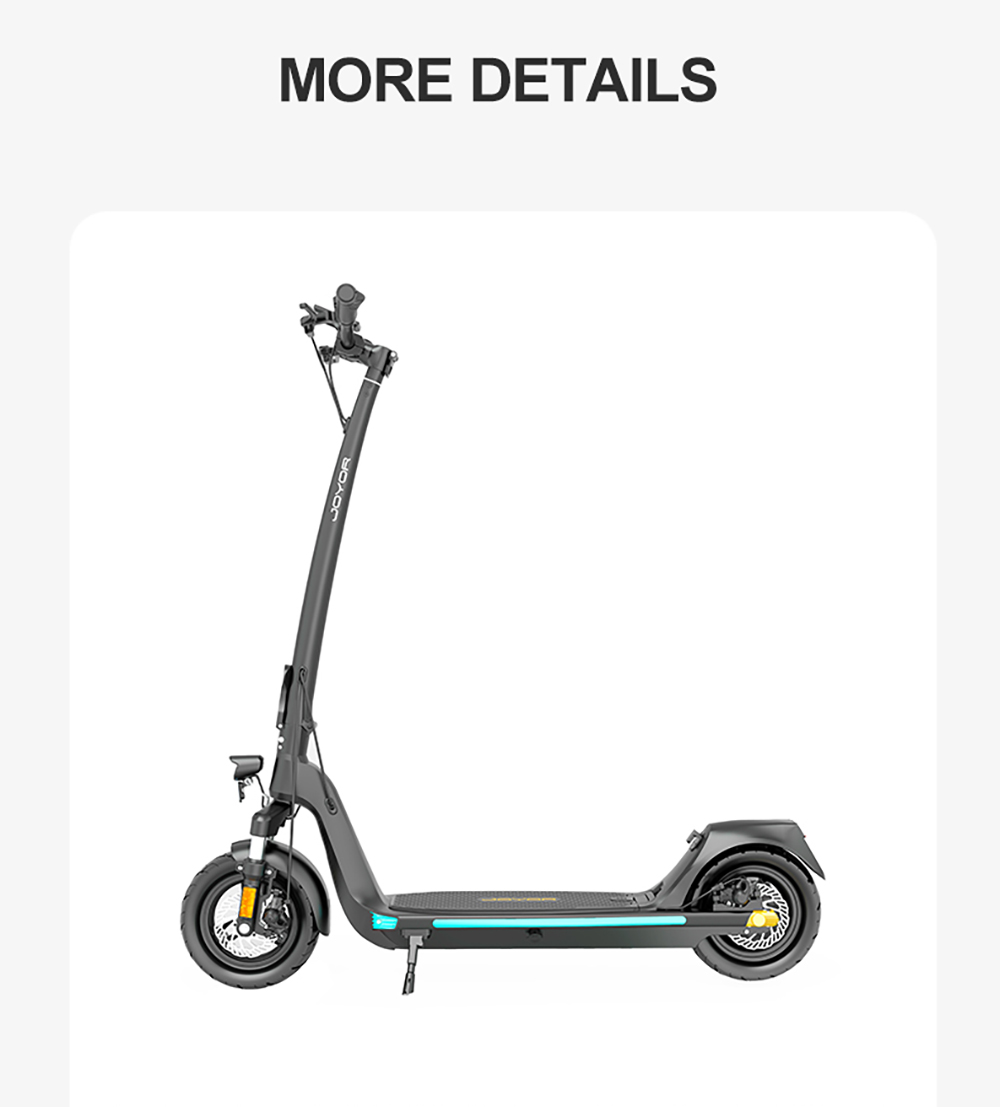 JOYOR C10 elscooter, 500 W motor, 48 V 10,4 Ah batteri, 10 tums däck, maxhastighet 45 km/h, räckvidd 30-50 km, maxlast 120 kg, skivbroms fram och bak