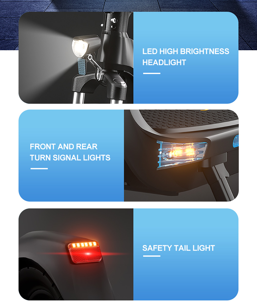 JOYOR C10 elscooter, 500 W motor, 48 V 10,4 Ah batteri, 10 tums däck, maxhastighet 45 km/h, räckvidd 30-50 km, maxlast 120 kg, skivbroms fram och bak