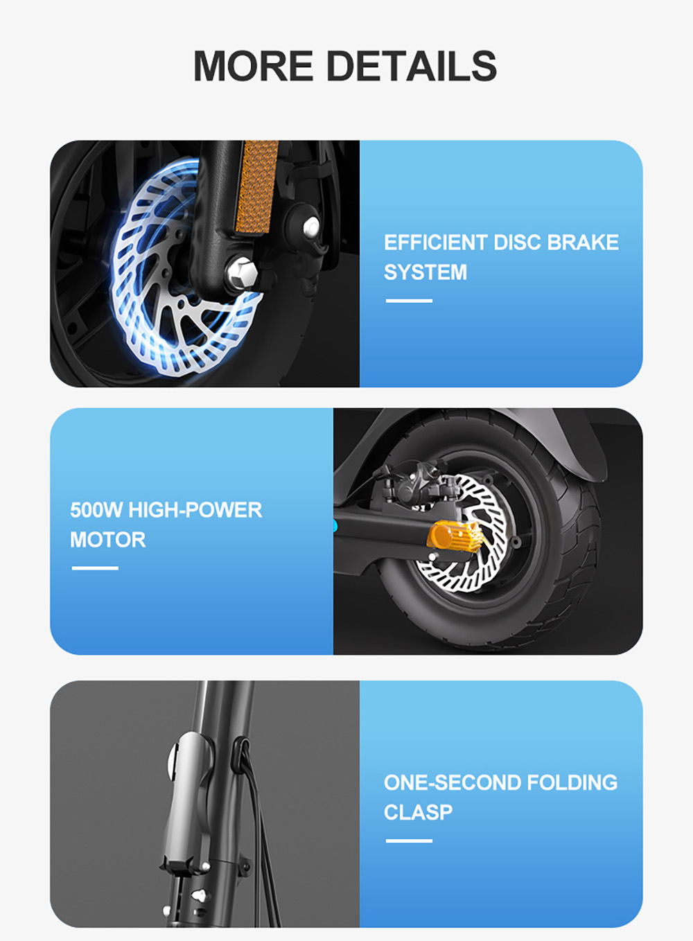 JOYOR C10 elscooter, 500 W motor, 48 V 10,4 Ah batteri, 10 tums däck, maxhastighet 45 km/h, räckvidd 30-50 km, maxlast 120 kg, skivbroms fram och bak