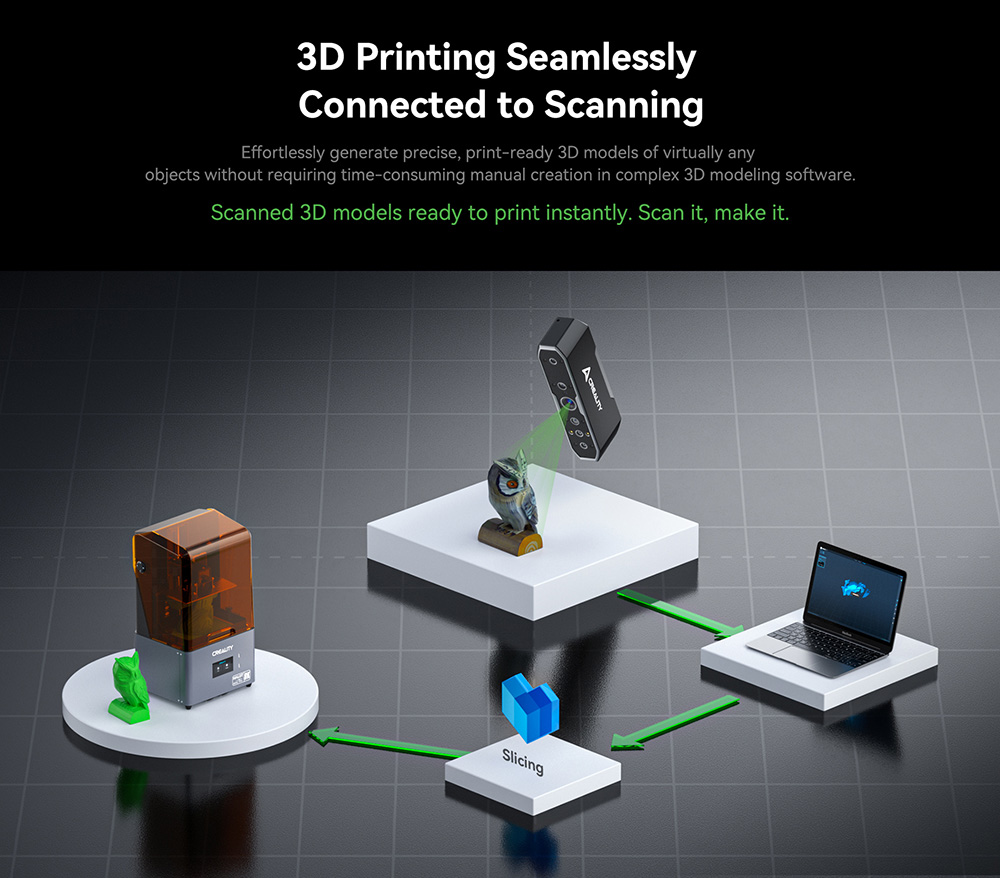 3D Creality Cality Scaner CC Scan Otter, 20 ips szkennelési sebesség, 0,02 mm pontosság, 4 -lent sztereo látás, 24 bites színes szkennelés, 8 infravörös fény