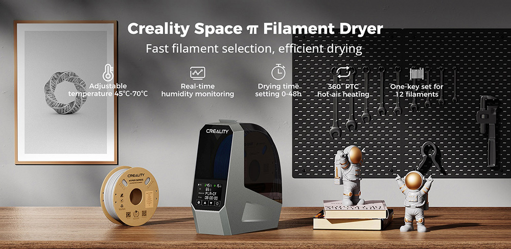 Creality Space Pi nyomtató szál szárító doboz, 360 fokos forró levegő fűtés, 48 órás időzítő, LCD érintőképernyő