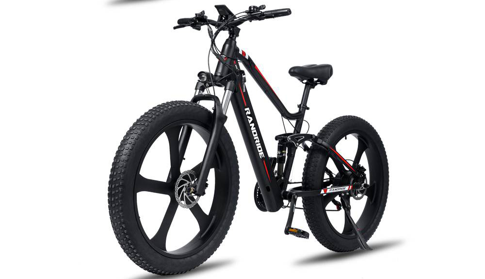 Bicicleta elétrica RANDRIDE YX90M, pneu gordo de 26 '', motor sem escova de 1000 W, bateria 48V13.6Ah, velocidade máxima de 45 km / h, alcance de 100 km, display LCD, freio hidráulico SHIMANO, quadro de suspensão total