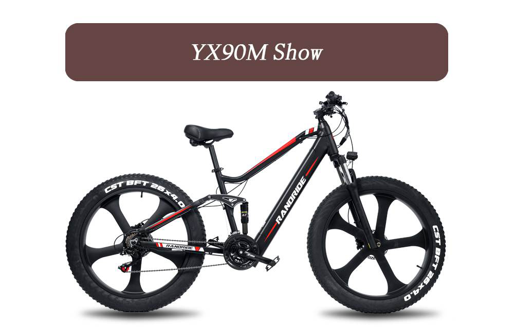 RANDRIDE YX90M elektrische fiets, 26'' dikke band, 1000 W borstelloze motor, 48V13.6Ah accu, 45 km/u maximale snelheid, 100 km actieradius, LCD-scherm, SHIMANO hydraulische rem, volledig geveerd frame