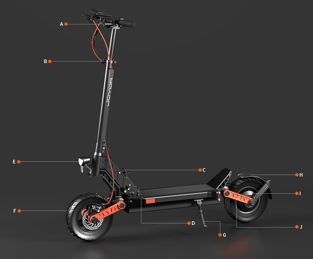 ABE JOYOR S5 certified electric scooter 10 inch tires 500 W motor 20 km/h 48 V 13 Ah battery Range of 40 to 55 km Double disc brakes