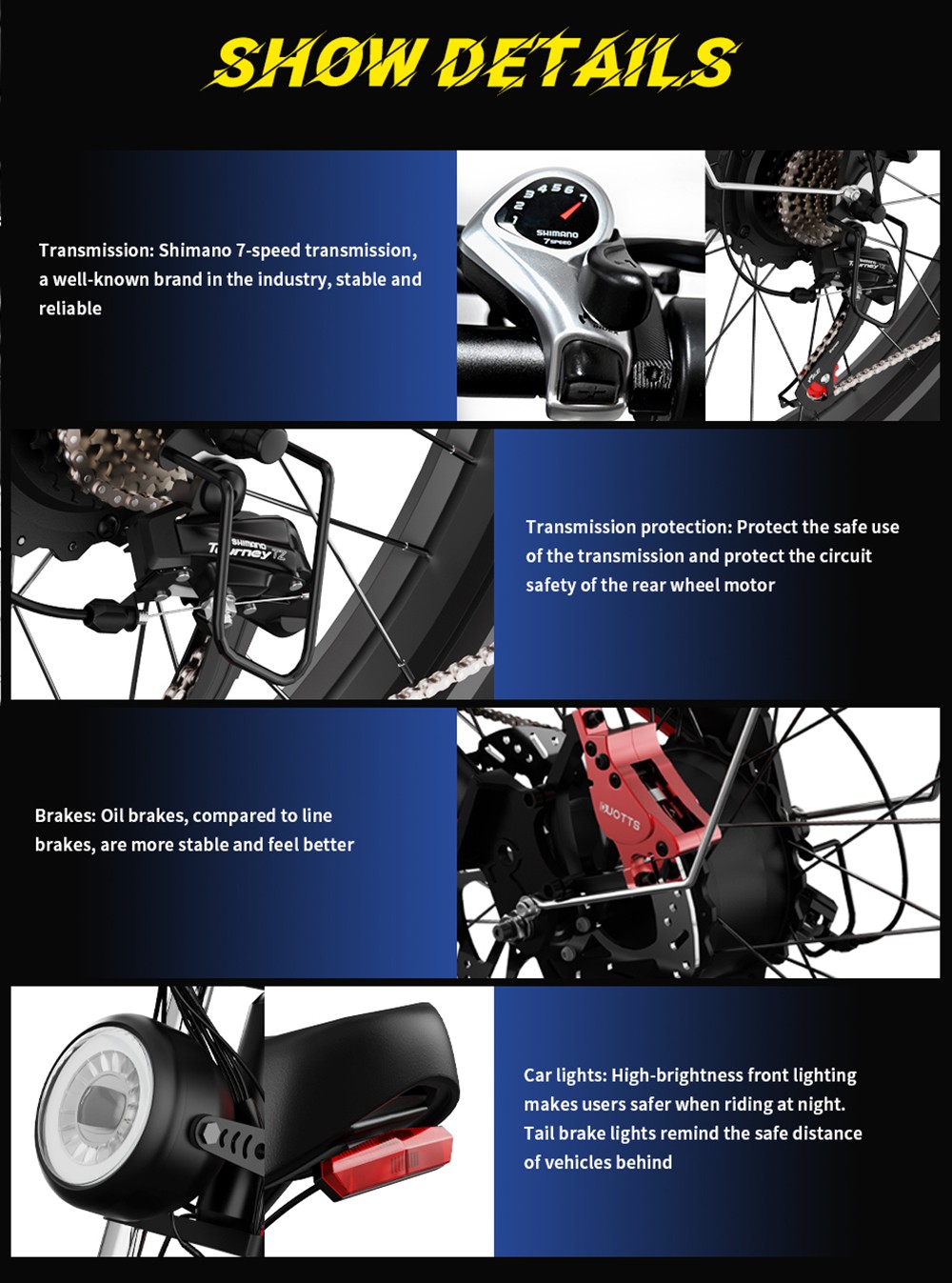 Bicicleta elétrica DUOTTS N26, motores 750W * 2, velocidade máxima de 55 km / h, pneus infláveis ​​​​de 26 * 4.0 ', bateria Samsung 48V 20Ah, alcance de 120-150 km, Shimano 7 velocidades, carga máxima de 200 kg preta