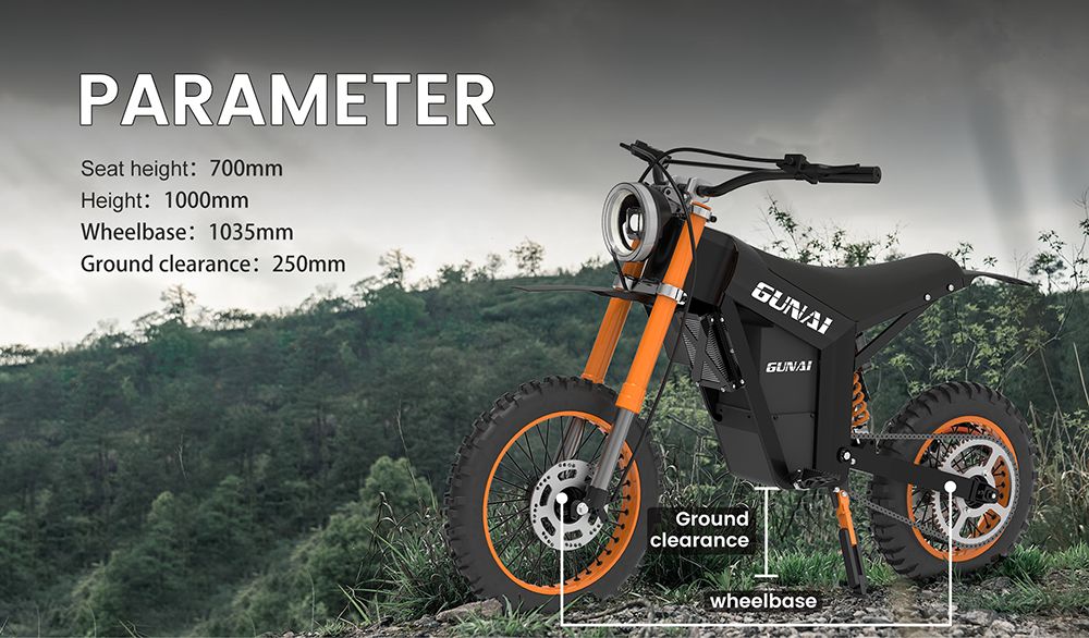 GUNAI GN21 Electric Dirt Bike, 1200W Motor 48V 21Ah Battery, 55km/h Max Speed, 80kg Max Load, 14