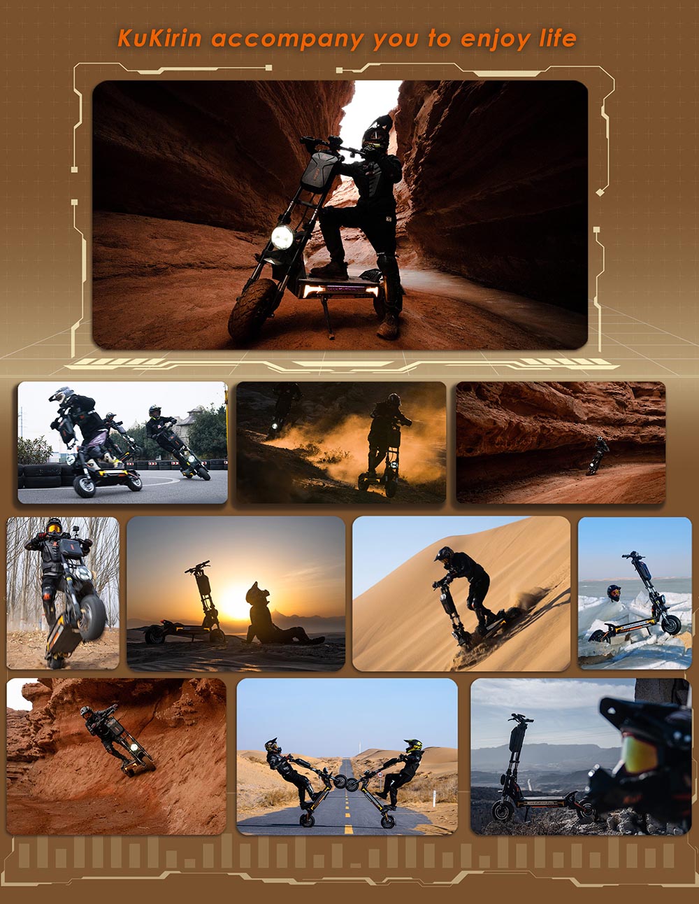 KuKirin G4 Max terrängskoter, 2*1600W borstlös navmotor, 12 tums off-road pneumatiska däck, 60V 35,2Ah batteri, max räckvidd 95km, maxhastighet 86km/h, kolvbroms fram och bak, IP54 vattentät