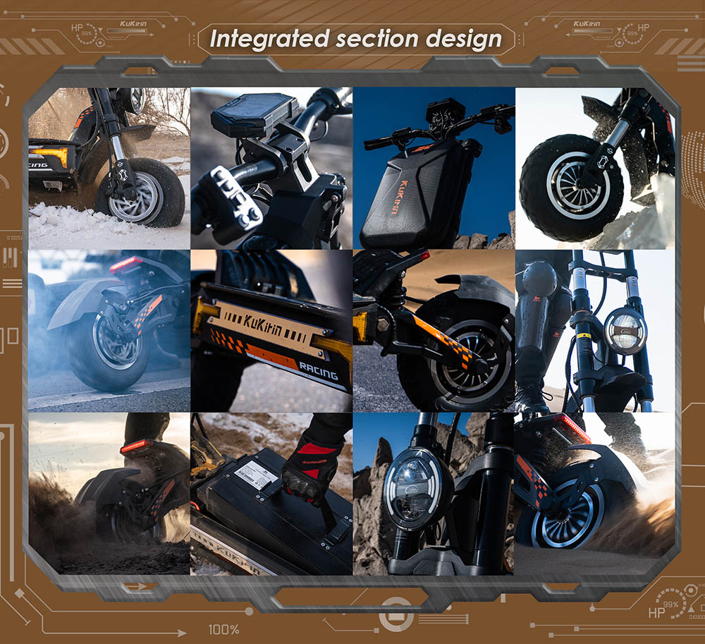 KuKirin G4 Max terrängskoter, 2*1600W borstlös navmotor, 12 tums off-road pneumatiska däck, 60V 35,2Ah batteri, max räckvidd 95km, maxhastighet 86km/h, kolvbroms fram och bak, IP54 vattentät