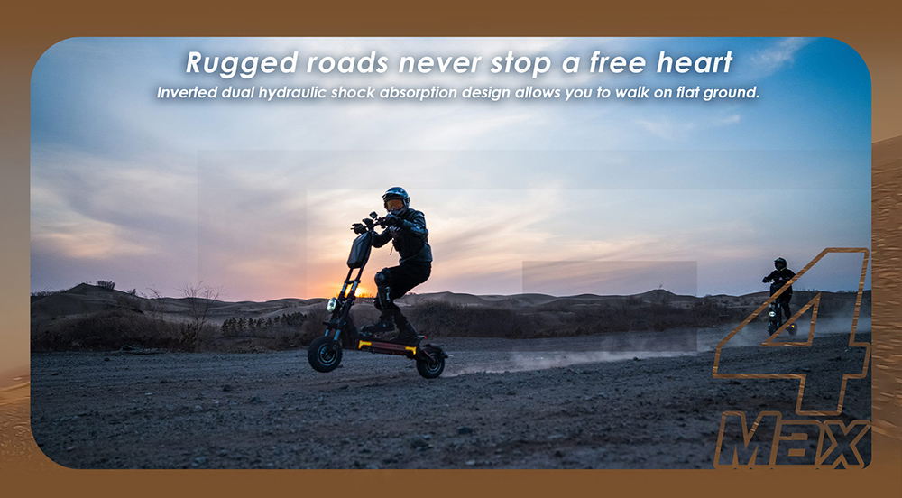 KuKirin G4 Max terrängskoter, 2*1600W borstlös navmotor, 12 tums off-road pneumatiska däck, 60V 35,2Ah batteri, max räckvidd 95km, maxhastighet 86km/h, kolvbroms fram och bak, IP54 vattentät