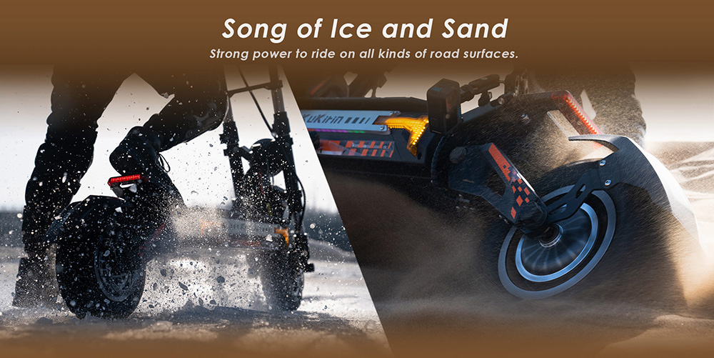 KuKirin G4 Max terrängskoter, 2*1600W borstlös navmotor, 12 tums off-road pneumatiska däck, 60V 35,2Ah batteri, max räckvidd 95km, maxhastighet 86km/h, kolvbroms fram och bak, IP54 vattentät