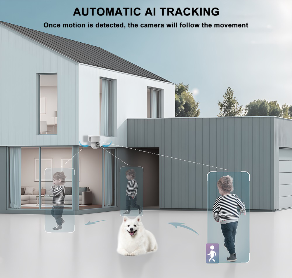 TALLPOWER C48 Κάμερα WiFi εξωτερικού χώρου, 2K 4MP HD, Νυχτερινή όραση, 360° Πανοραμική, Ανίχνευση κίνησης, Αδιάβροχη IP65, Ήχος 2 δρόμων, Εφαρμογή Tuya/Smart Life - 2 τμχ Λευκό, βύσμα EU
