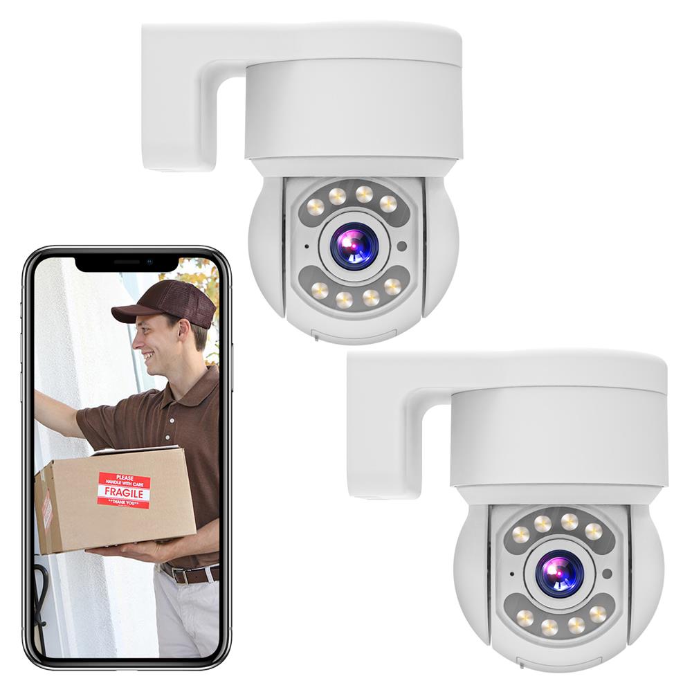 TALLPOWER C48 Κάμερα WiFi εξωτερικού χώρου, 2K 4MP HD, Νυχτερινή όραση, 360° Πανοραμική, Ανίχνευση κίνησης, Αδιάβροχη IP65, Ήχος 2 δρόμων, Εφαρμογή Tuya/Smart Life - 2 τμχ Λευκό, βύσμα EU