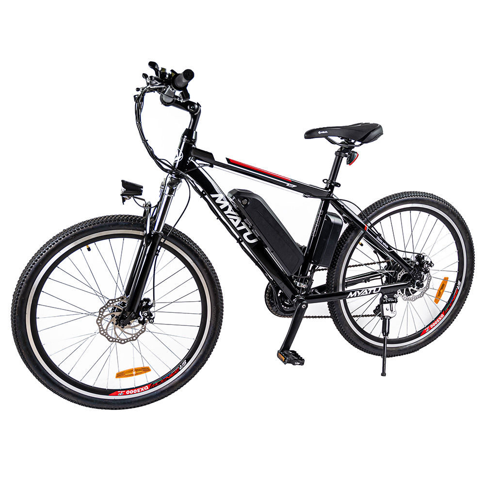 Bicicleta eléctrica con ruedas de radios Myatu M0126, motor de 250 W, batería de 36 V, 12.5 Ah, velocidad máxima de 25 km/h, alcance de 50 millas, Shimano de 21 velocidades