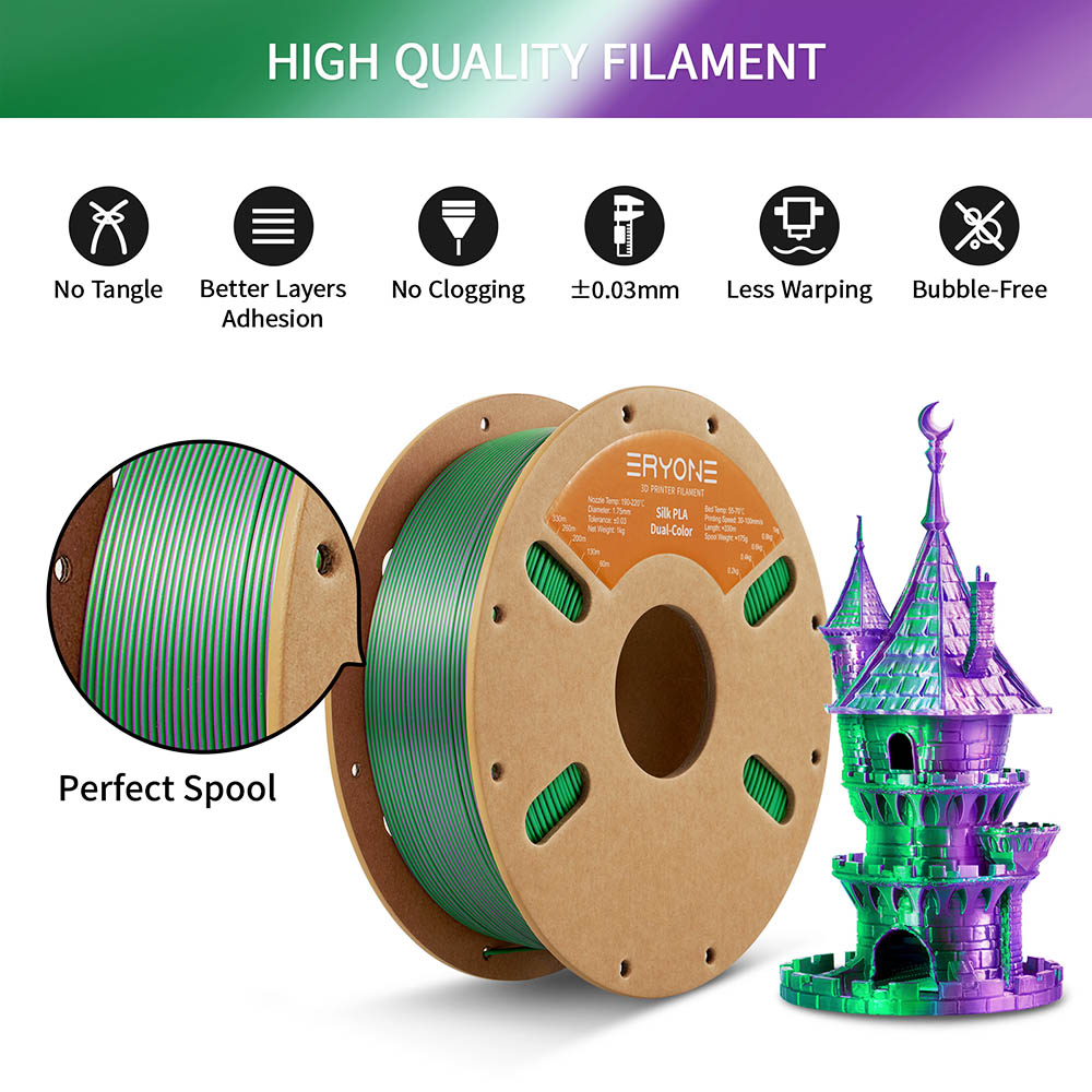 Filament Pla Eryone in two -color silk 1 kg - Violet and green