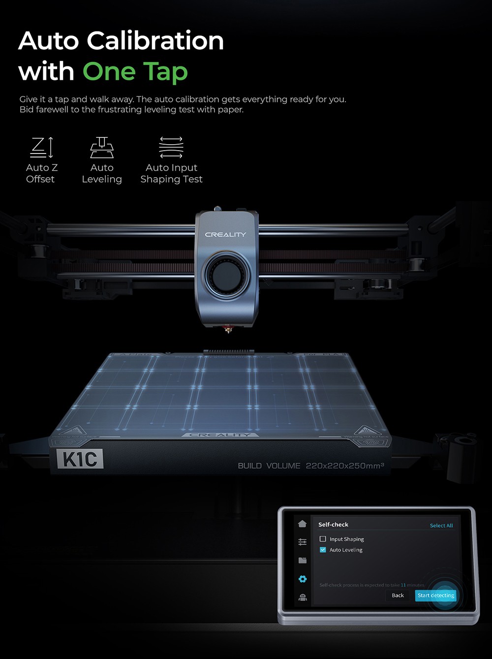 3D Creality K1C nyomtató, maximális sebesség 600 mm/s, AI kamera, gyors cserélési fúvóka, teljes egészében fémben, szénszálas nyomatok, légszűrő és csendes módban