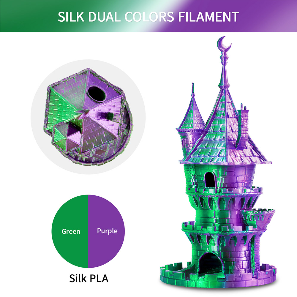 Filament Pla Eryone in two -color silk 1 kg - Violet and green