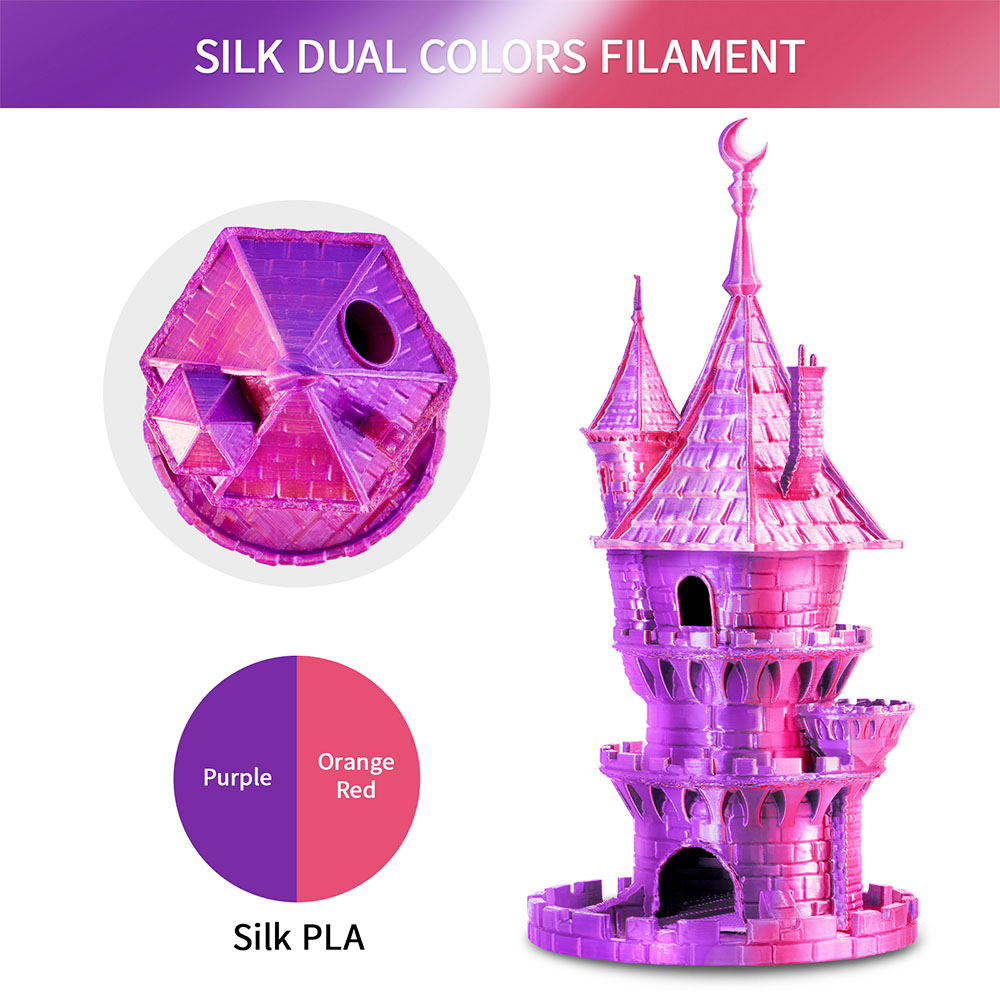 Filament Pla Eryone in two -color silk 1 kg - Red and purple orange